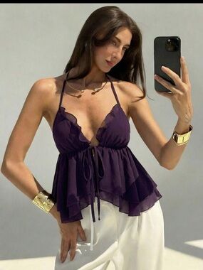 SHEIN Purple Ruffle Halter Camisole